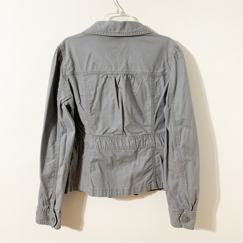 Ann Taylor LOFT Button Front Cotton Jacket Pockets Long Sleeves Puffed Shoulders - Picture 9 of 12